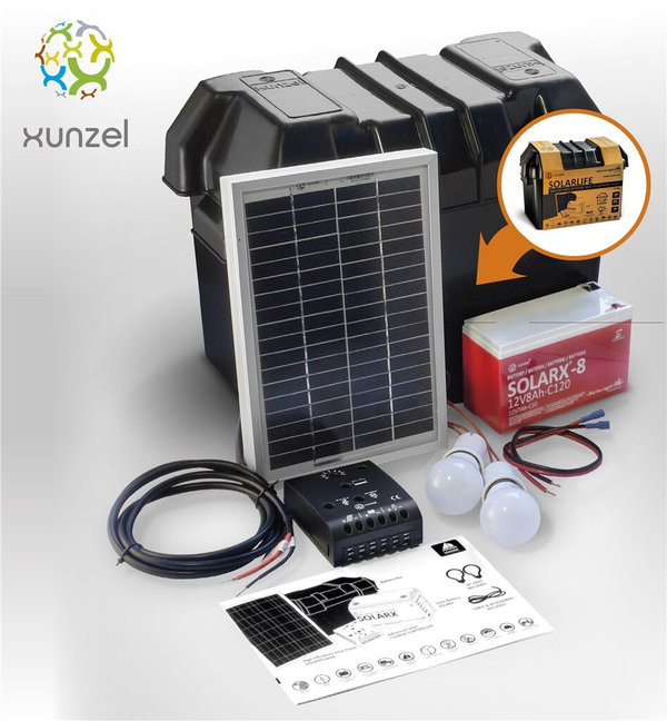 Xunzel SOLARLIFE kit/accu 8Ah/2xLED/5W paneel
